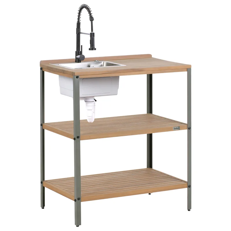 Köksö med Vask För Utomhusbruk Ivrea Akaciaträ, Brun/Grå/Svart