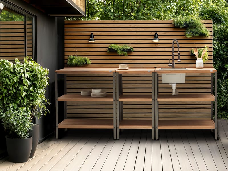 Köksö med Vask För Utomhusbruk Ivrea Akaciaträ - Brun/Grå/Svart - Trädgård & spabad - Grillar & matlagning utomhus - Utekök - Färdiga utekök