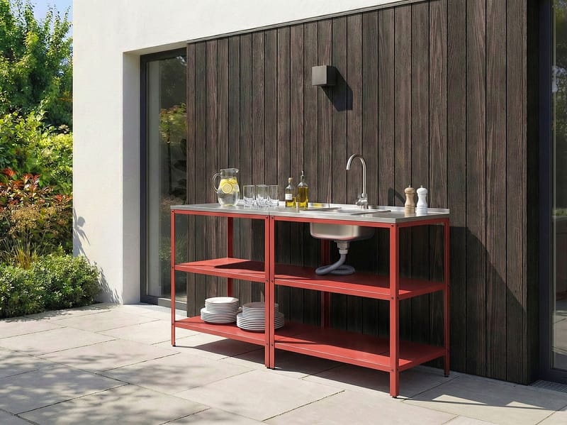 Köksö med Vask För Utomhusbruk Vilama - Röd/Silver - Trädgård & spabad - Grillar & matlagning utomhus - Utekök - Färdiga utekök