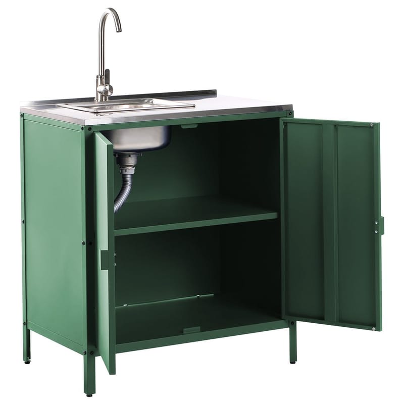 Kökskåp med vask Vilama - Grön, Silver - Trädgård & spabad - Grillar & matlagning utomhus - Utekök - Färdiga utekök