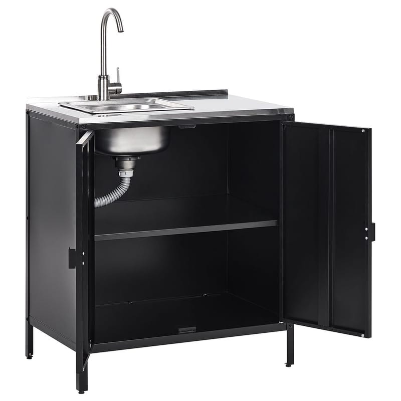 Kökskåp med vask Vilama - Svart - Trädgård & spabad - Grillar & matlagning utomhus - Utekök - Färdiga utekök