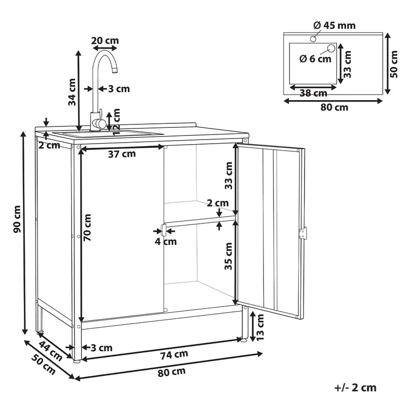 Kökskåp med vask Vilama - Vit, Silver - Trädgård & spabad - Grillar & matlagning utomhus - Utekök - Färdiga utekök