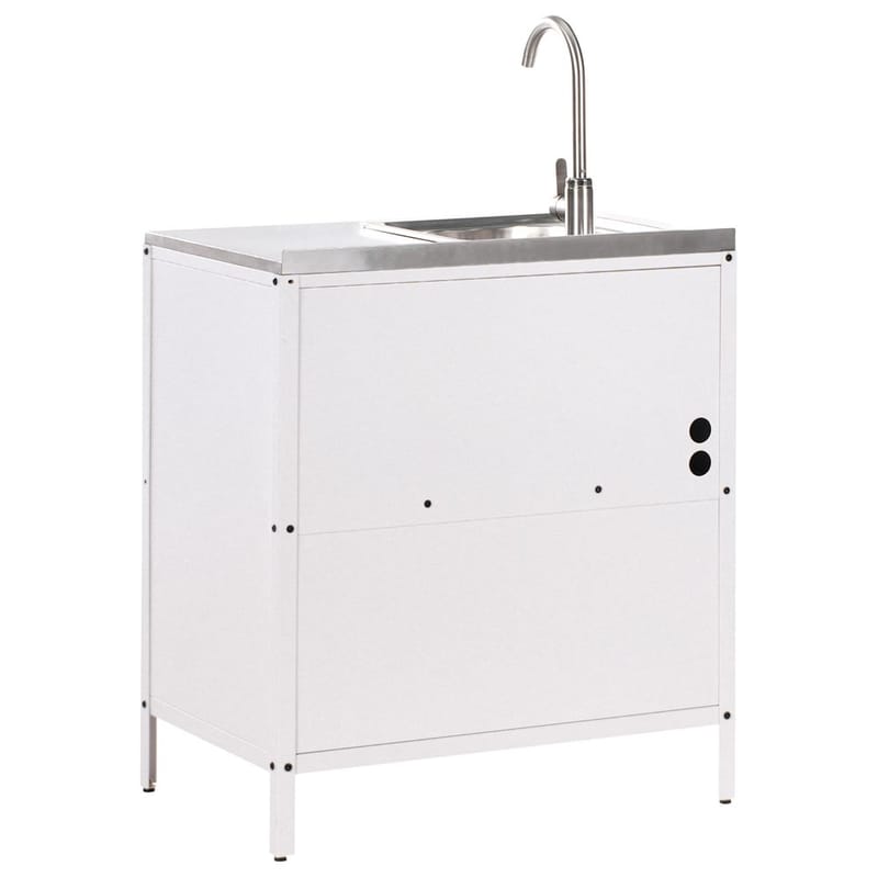 Kökskåp med vask Vilama - Vit, Silver - Trädgård & spabad - Grillar & matlagning utomhus - Utekök - Färdiga utekök