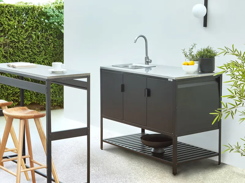 Köksskåp med Vask För Utomhusbruk Maenza Stål - Svart - Trädgård & spabad - Grillar & matlagning utomhus - Utekök - Färdiga utekök