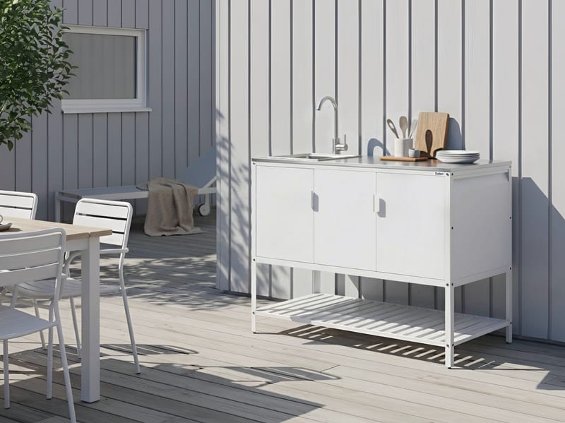 Köksskåp med Vask För Utomhusbruk Maenza Stål - Vit/Svart - Trädgård & spabad - Grillar & matlagning utomhus - Utekök - Färdiga utekök
