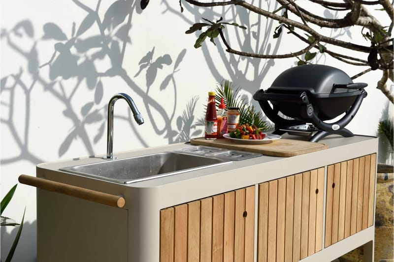 Portals Utekök 174 cm - Vit/trä - Trädgård & spabad - Grillar & matlagning utomhus - Utekök - Färdiga utekök