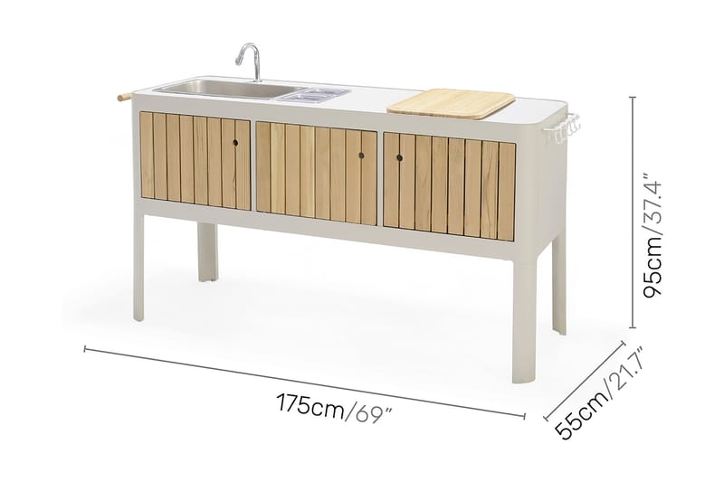 Portals Utekök 174 cm - Vit/trä - Färdiga utekök