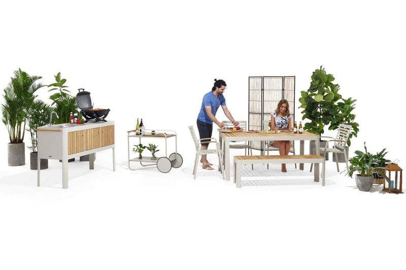 Portals Utekök 174 cm - Vit/trä - Trädgård & spabad - Grillar & matlagning utomhus - Utekök - Färdiga utekök