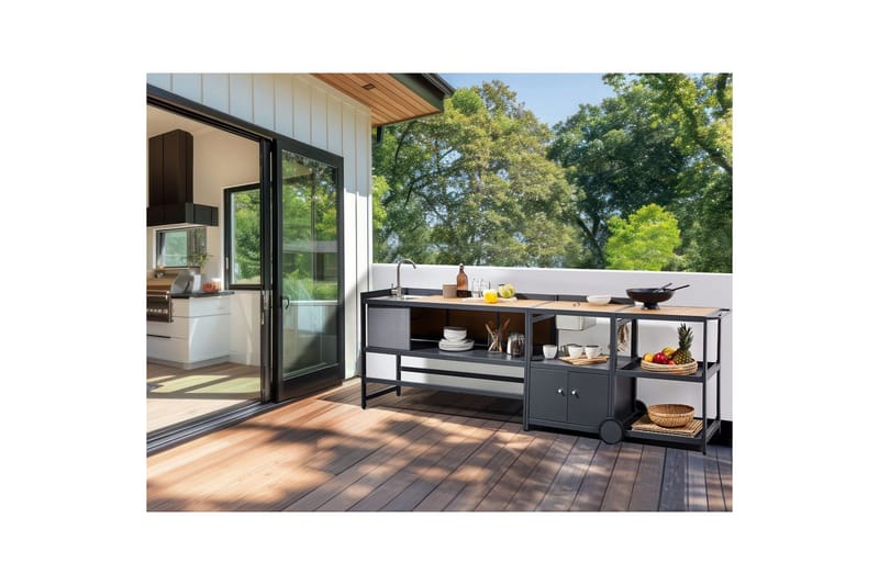 Trädgårdskök Ortisei Ljus trä/grå - Ljus trä/grå - Trädgård & spabad - Grillar & matlagning utomhus - Utekök - Färdiga utekök