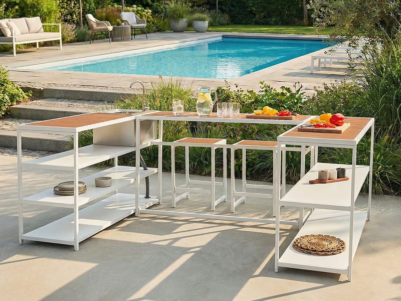 Utekök med Vask Avetrana Stål - Vit/Brun - Trädgård & spabad - Grillar & matlagning utomhus - Utekök - Färdiga utekök