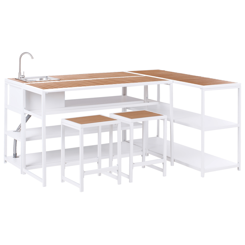 Utekök med Vask Avetrana Stål - Vit/Brun - Trädgård & spabad - Grillar & matlagning utomhus - Utekök - Färdiga utekök