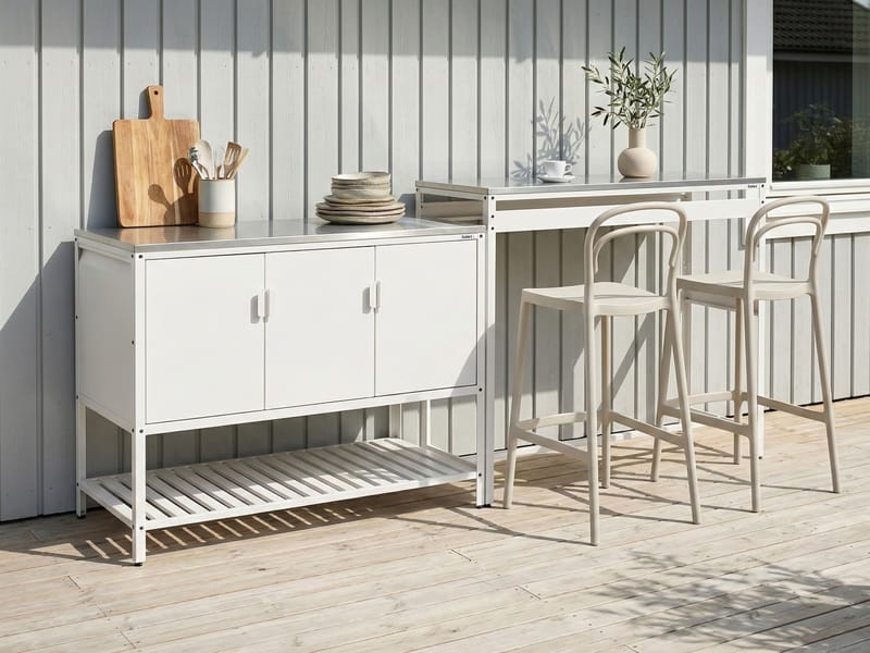 Uteköksset i 2 Delar med Barbord Maenza Stål - Vit/Svart - Trädgård & spabad - Grillar & matlagning utomhus - Utekök - Färdiga utekök