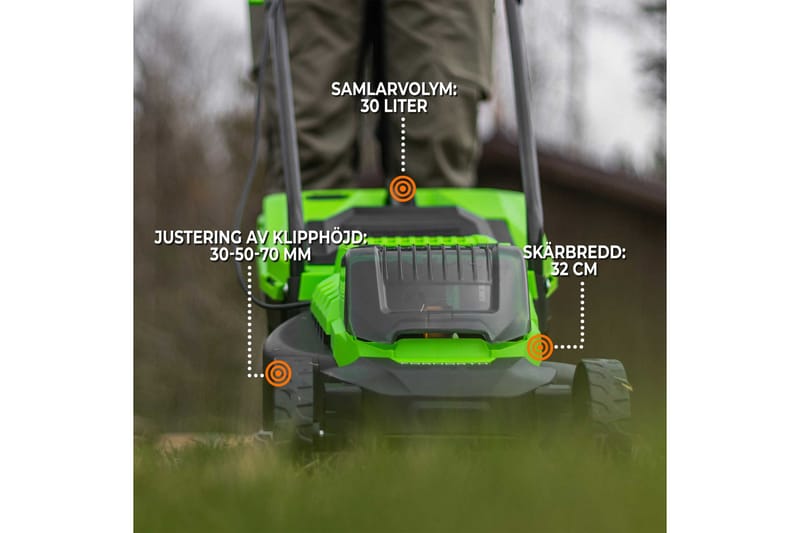 Fornorth Batteridriven Gräsklippare Gh1000E, 20V med Batteri och Laddare - Vit - Trädgård & spabad - Trädgårdsmaskiner - Gräsklippare