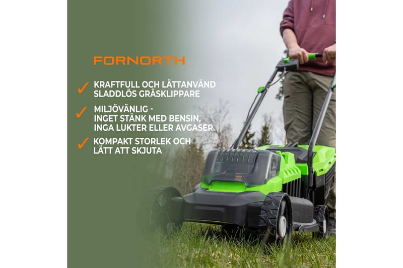 Fornorth Batteridriven Gräsklippare Gh1000E, 20V med Batteri och Laddare - Vit - Trädgård & spabad - Trädgårdsmaskiner - Gräsklippare