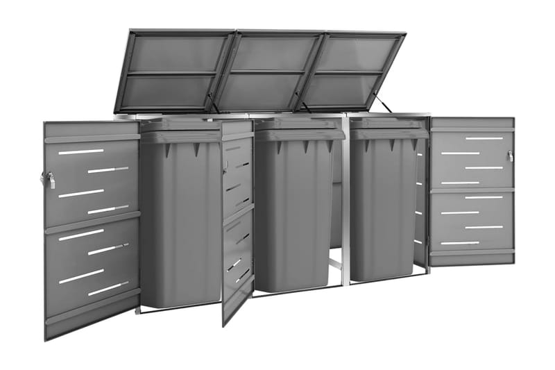 Skjul till tre sopkärl 207x77,5x115 cm rostfritt stål - Antracit - Varmkompost & kompostbehållare