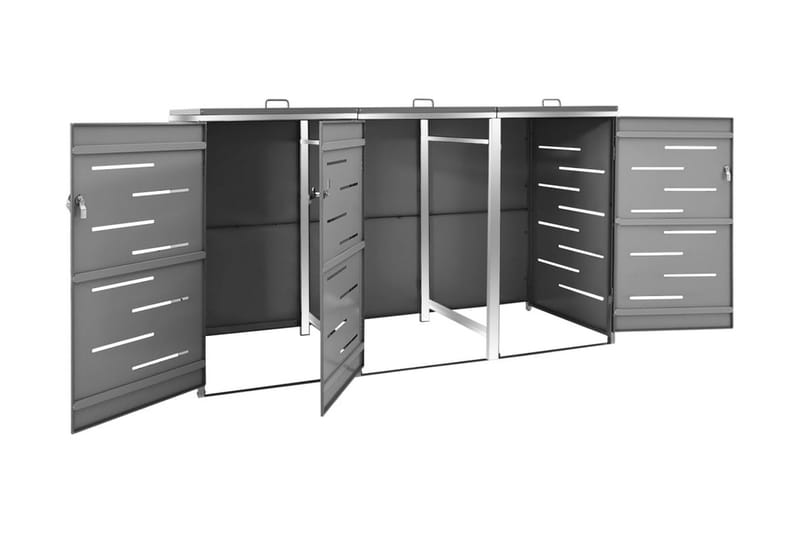 Skjul till tre sopkärl 207x77,5x115 cm rostfritt stål - Antracit - Trädgård & spabad - Trädgårdsskötsel - Kompost - Varmkompost & kompostbehållare