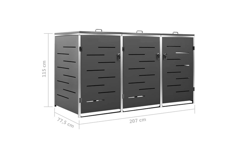 Skjul till tre sopkärl 207x77,5x115 cm rostfritt stål - Antracit - Varmkompost & kompostbehållare