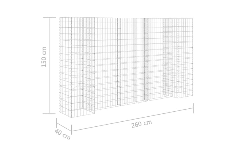 Planteringsgabion H-formad stål 260x40x150 cm - Silver - Trädgård & spabad - Trädgårdsskötsel - Odling - Planteringskärl & blomkruka - Blomhylla & blomstativ