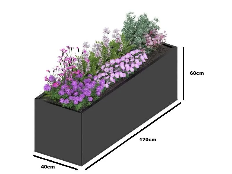 Blomlåda i stål | 120x40x60 cm | Svart | För utomhusbruk - Trädgård & spabad - Trädgårdsskötsel - Odling - Planteringskärl & blomkruka - Blomlåda