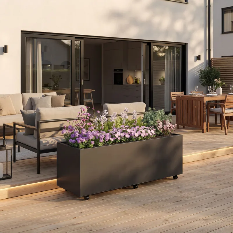 Blomlåda i stål | 120x40x60 cm | Svart | För utomhusbruk, undefined
