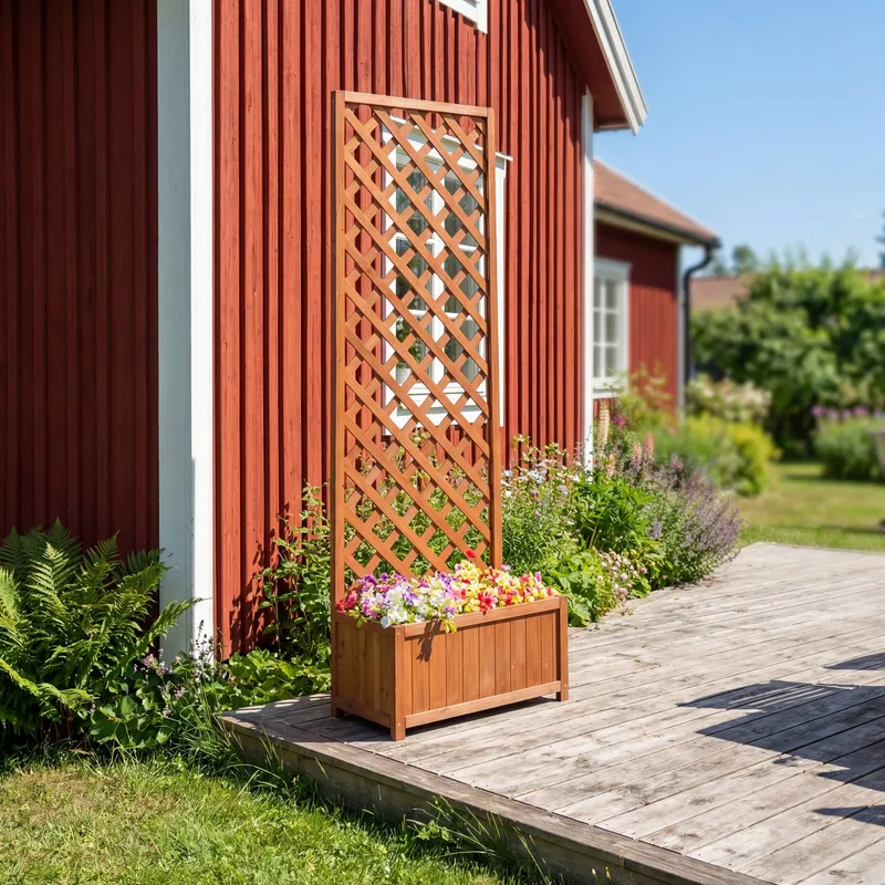 Blomlåda med spalje i trä | 60×30×180 cm | För klätterväxter | Brun, undefined