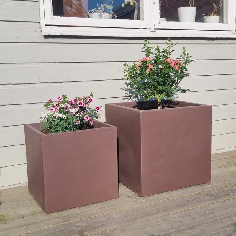 Fiberarmerade utekrukor | Fyrkantiga | 2-pack | Mörkbrun - Trädgård & spabad - Trädgårdsskötsel - Odling - Planteringskärl & blomkruka - Stor blomkruka
