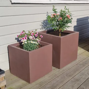 Fiberarmerade utekrukor | Fyrkantiga | 2-pack | Mörkbrun - Trädgård & spabad - Trädgårdsskötsel - Odling - Planteringskärl & blomkruka - Stor blomkruka