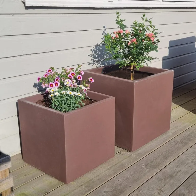 Fiberarmerade utekrukor | Fyrkantiga | 2-pack | Mörkbrun - Trädgård & spabad - Trädgårdsskötsel - Odling - Planteringskärl & blomkruka - Stor blomkruka