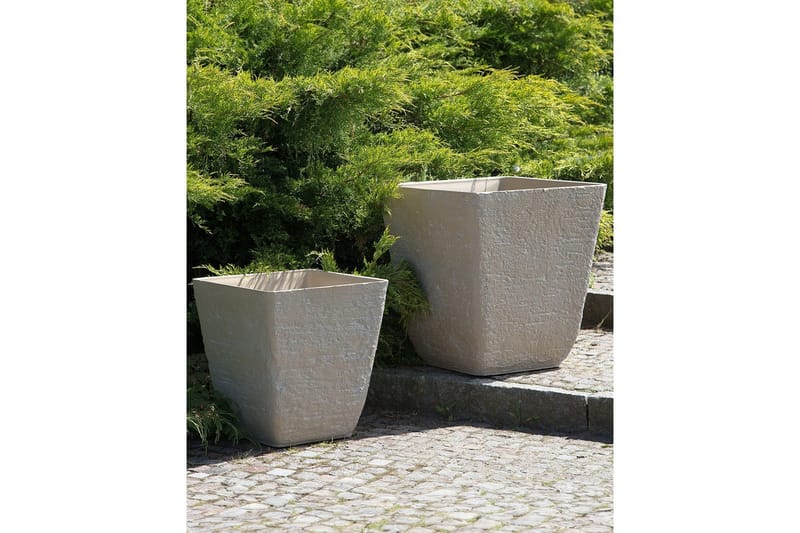 Trädgårdskruka Delos set om 2 Beige, 49x49x53 cm - Beige, 49x49x53 cm - Trädgård & spabad - Trädgårdsskötsel - Odling - Planteringskärl & blomkruka - Stor blomkruka