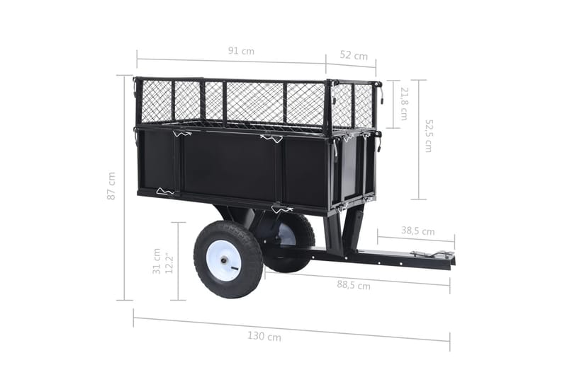 Tippvagn för trädgårdstraktor 150 kg last - Svart - Trädgård & spabad - Trädgårdsskötsel - Trädgårdsredskap & trädgårdsverktyg - Kärra & släp - Transportvagn & trädgårdsvagn