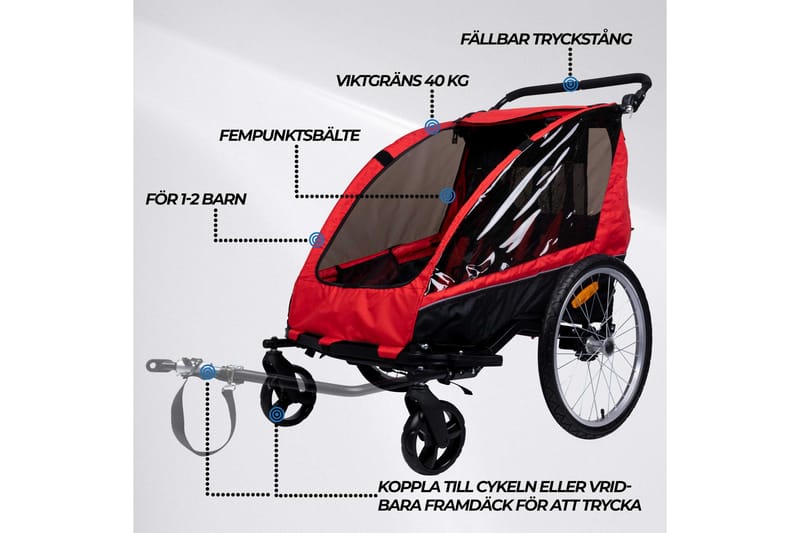 Trekker Cykelvagn Pro, 1-2 Barn - Grön - Trädgård & spabad - Trädgårdsskötsel - Trädgårdsredskap & trädgårdsverktyg - Kärra & släp - Cykelkärra