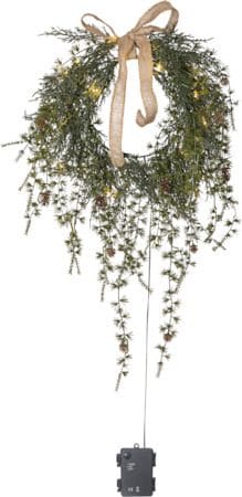 Barr Krans med belysning 35 cm - grön med naturfärgad rosett - Trädgård & spabad - Trädgårdsskötsel - Växter & plantor - Prydnadsväxter - Dörrkransar