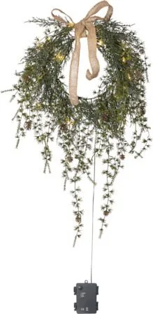 Barr Krans med belysning 35 cm, grön med naturfärgad rosett