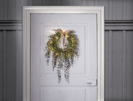 Barr Krans med belysning 35 cm - grön med naturfärgad rosett - Trädgård & spabad - Trädgårdsskötsel - Växter & plantor - Prydnadsväxter - Dörrkransar
