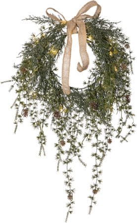 Barr Krans med belysning 35 cm - grön med naturfärgad rosett - Trädgård & spabad - Trädgårdsskötsel - Växter & plantor - Prydnadsväxter - Dörrkransar