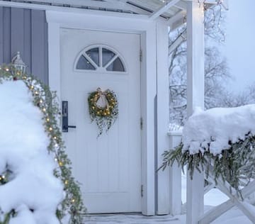 Barr Krans med belysning 35 cm - grön med naturfärgad rosett - Trädgård & spabad - Trädgårdsskötsel - Växter & plantor - Prydnadsväxter - Dörrkransar