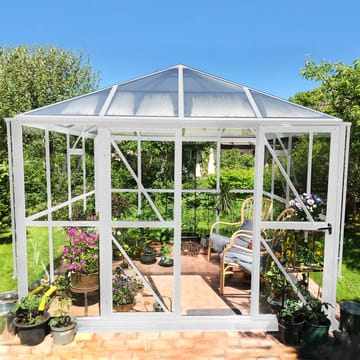 Gazebo 8,7 m² | 5 års stormgaranti | Kvadratiskt växthus | Vit - Trädgård & spabad - Trädgårdsskötsel - Växthus