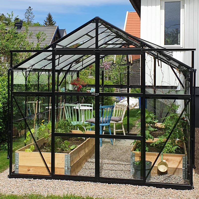 Glasväxthus 11,1m² | 4mm säkerhetsglas | 5 års stormgaranti | Svart - Trädgård & spabad - Trädgårdsskötsel - Växthus