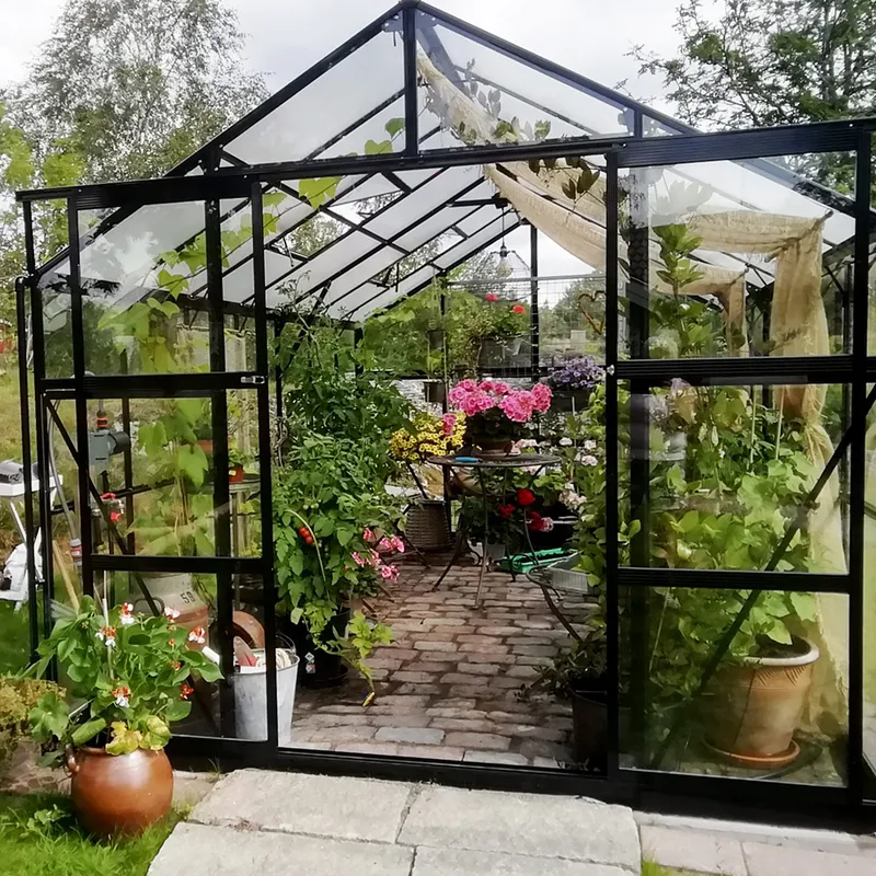 Glasväxthus 11,1m² | 4mm säkerhetsglas | 5 års stormgaranti | Svart - Trädgård & spabad - Trädgårdsskötsel - Växthus