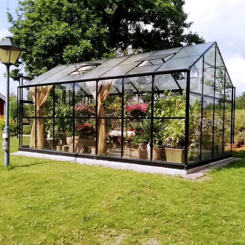 Glasväxthus 11,1m² | 4mm säkerhetsglas | 5 års stormgaranti | Svart - Trädgård & spabad - Trädgårdsskötsel - Växthus