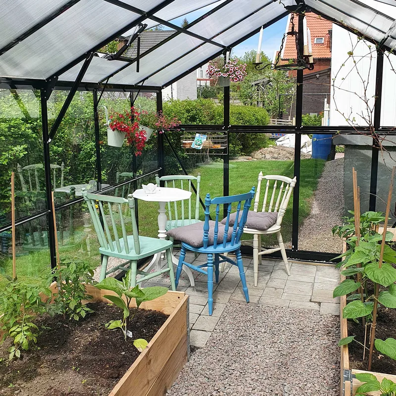 Glasväxthus 11,1m² | 4mm säkerhetsglas | 5 års stormgaranti | Svart - Trädgård & spabad - Trädgårdsskötsel - Växthus