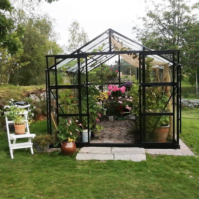 Glasväxthus 11,1m² | 4mm säkerhetsglas | 5 års stormgaranti | Svart - Trädgård & spabad - Trädgårdsskötsel - Växthus