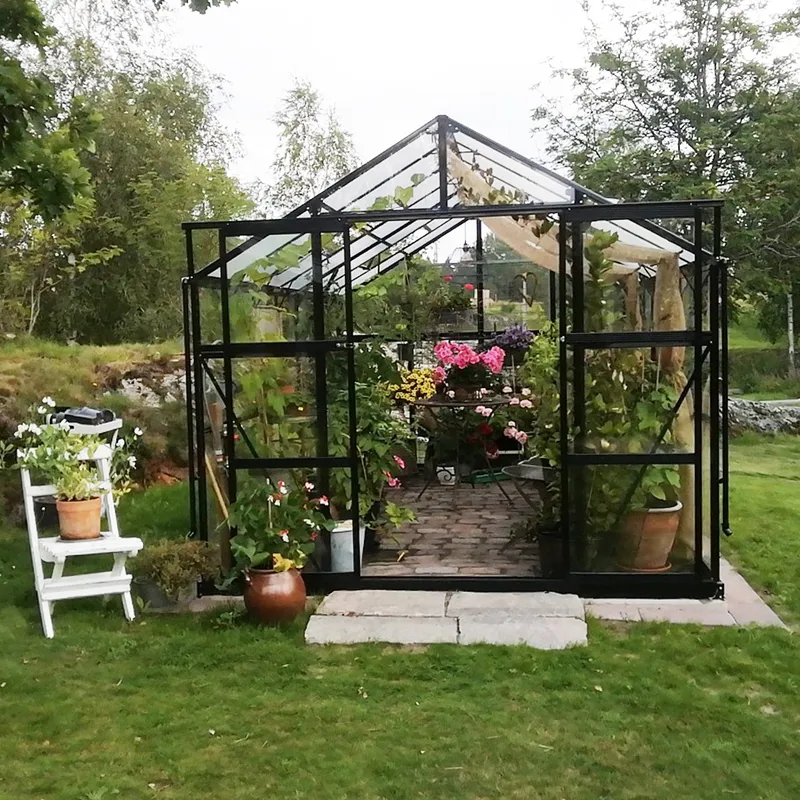 Glasväxthus 11,1m² | 4mm säkerhetsglas | 5 års stormgaranti | Svart - Trädgård & spabad - Trädgårdsskötsel - Växthus