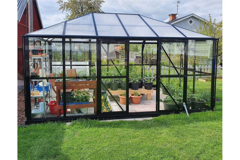 Glasväxthus 13m² | 4mm säkerhetsglas | Marvell | 5 års stormgaranti - Antracit - Trädgård & spabad - Trädgårdsskötsel - Växthus
