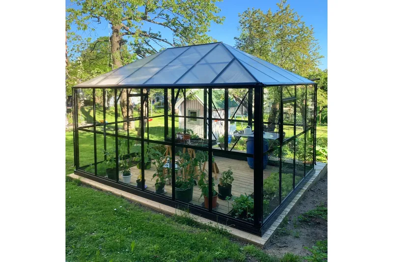 Glasväxthus 13m² | 4mm säkerhetsglas | Marvell | 5 års stormgaranti - Antracit - Trädgård & spabad - Trädgårdsskötsel - Växthus