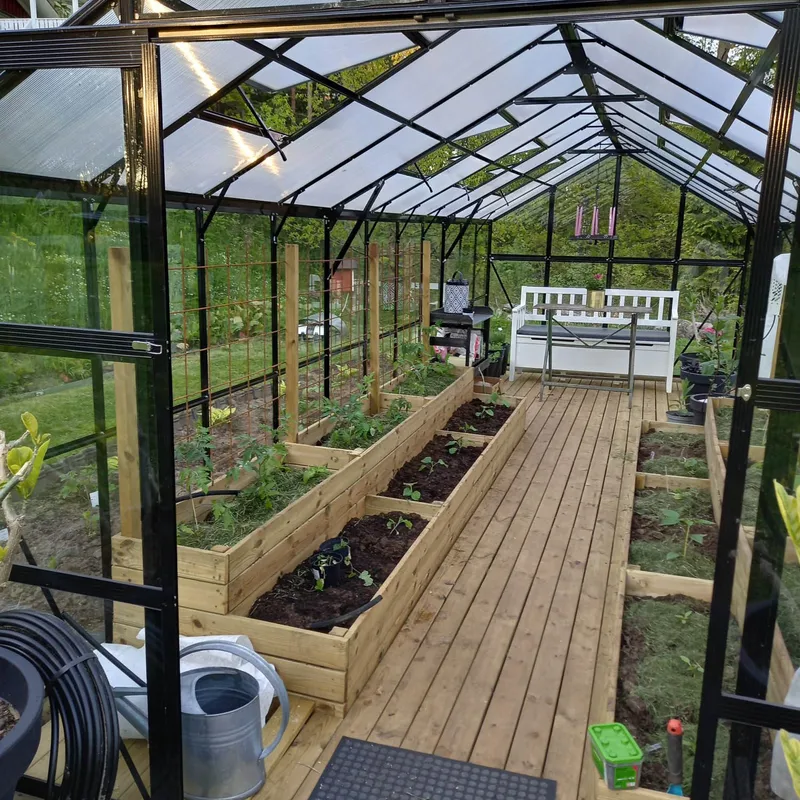 Glasväxthus 17,5 m² | 5 års stormgaranti | 4mm säkerhetsglas | Svart - Trädgård & spabad - Trädgårdsskötsel - Växthus