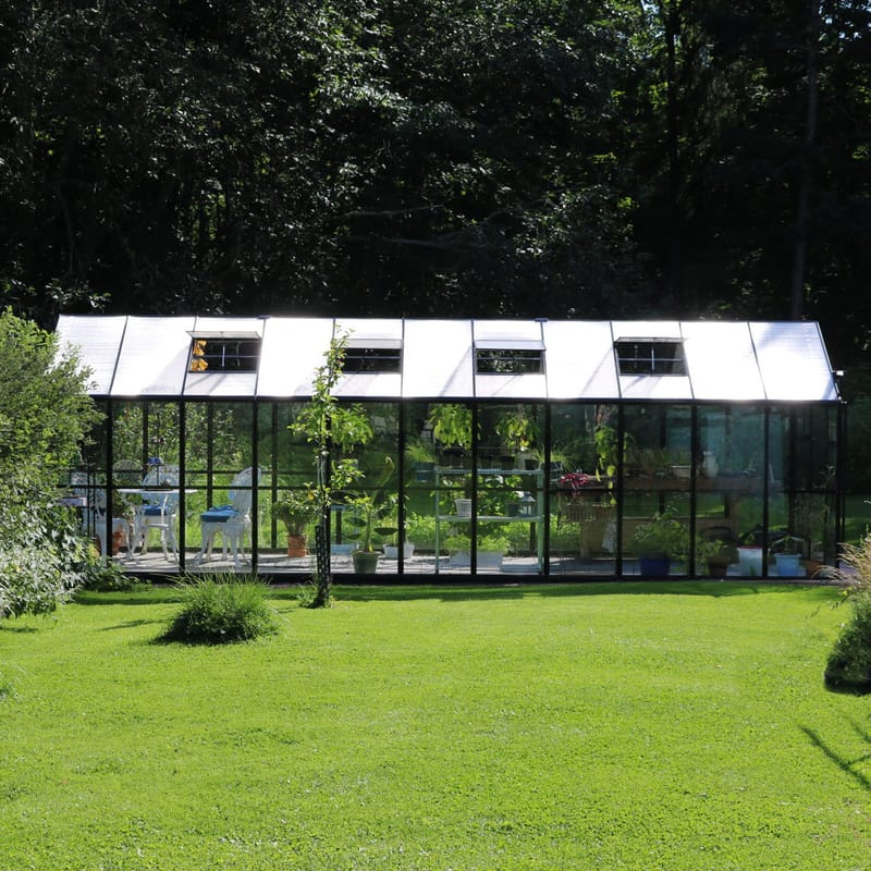 Glasväxthus 17,5 m² | 5 års stormgaranti | 4mm säkerhetsglas | Svart - Trädgård & spabad - Trädgårdsskötsel - Växthus