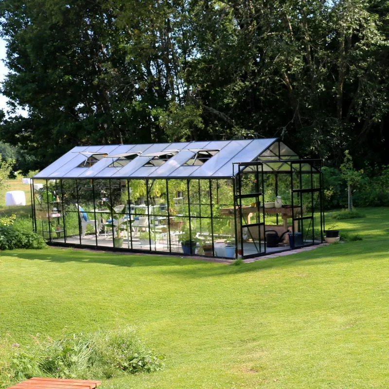 Glasväxthus 17,5 m² | 5 års stormgaranti | 4mm säkerhetsglas | Svart - Trädgård & spabad - Trädgårdsskötsel - Växthus