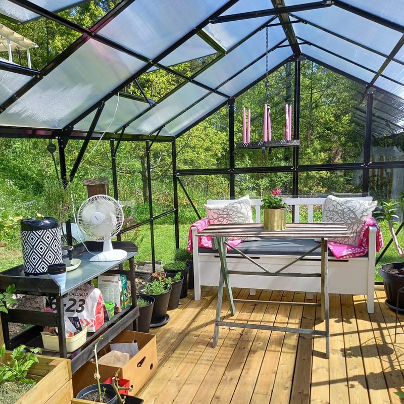 Glasväxthus 17,5 m² | 5 års stormgaranti | 4mm säkerhetsglas | Svart - Trädgård & spabad - Trädgårdsskötsel - Växthus