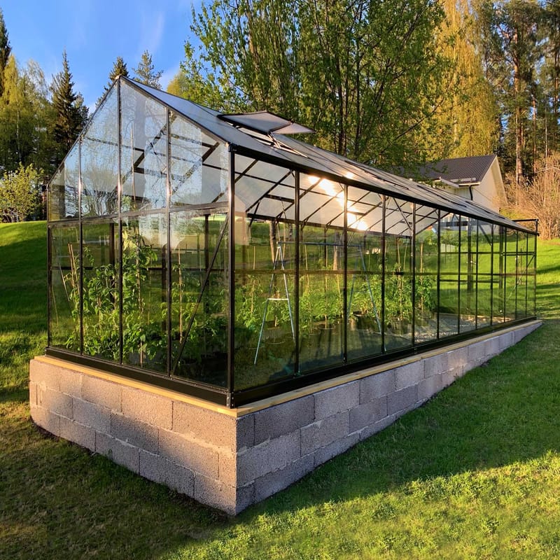 Glasväxthus 19m² | 5 års stormgaranti | 4mm säkerhetsglas | Svart - Trädgård & spabad - Trädgårdsskötsel - Växthus